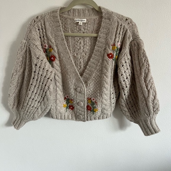 For Love & Lemons Amaryllis Cropped Cardigan in Wheat, size XS - Picture 6 of 6